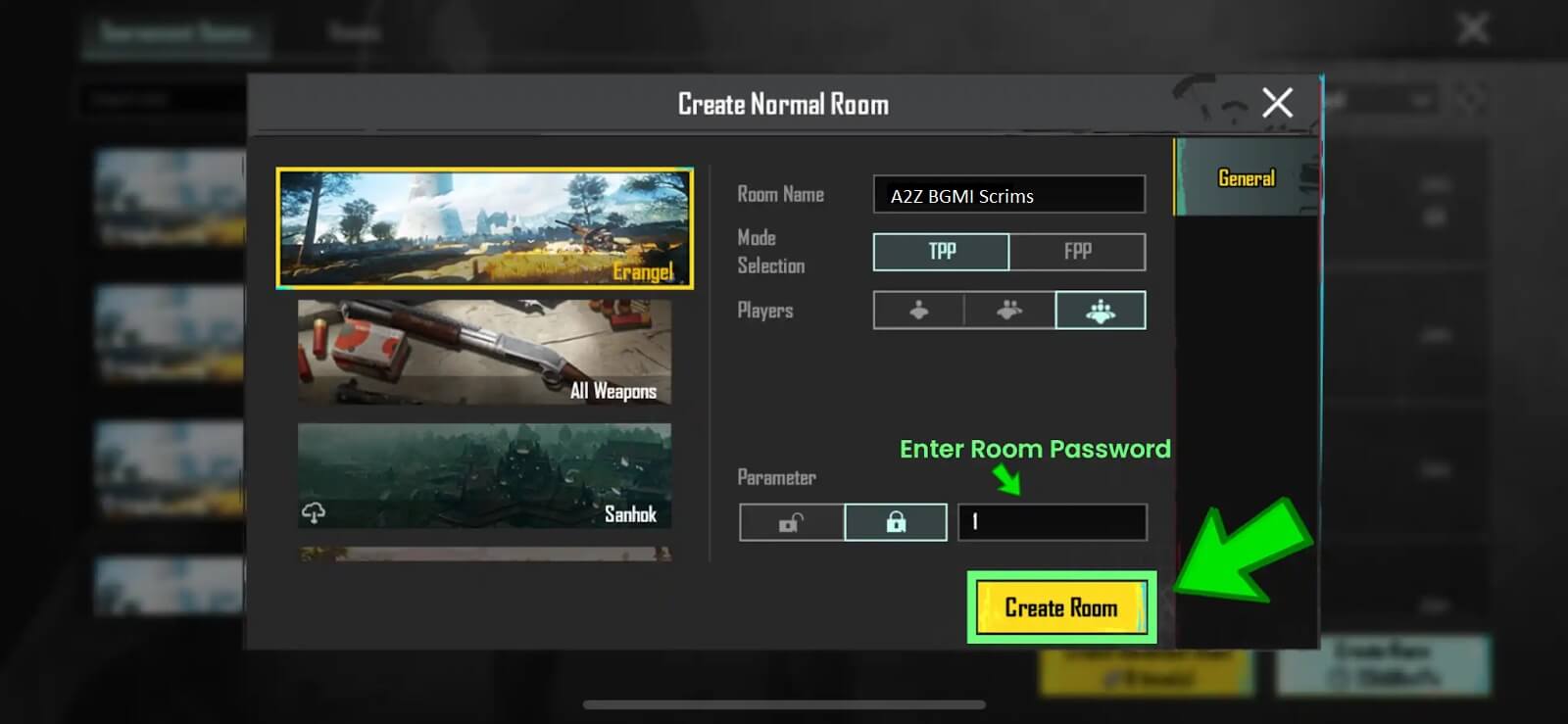 adjust room setting and set a password